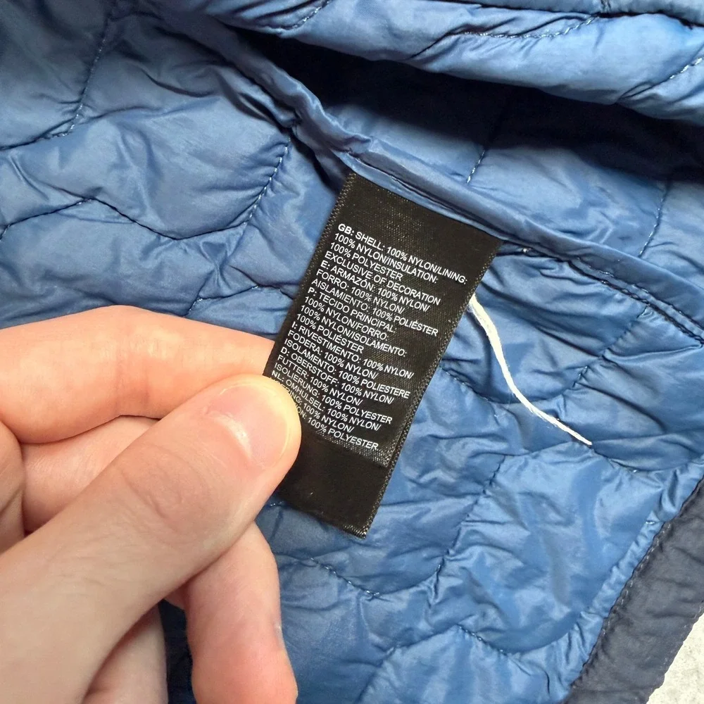 The North Face ThermoBall Jacket Mens Size Medium Navy Blue Quilted Hooded READ